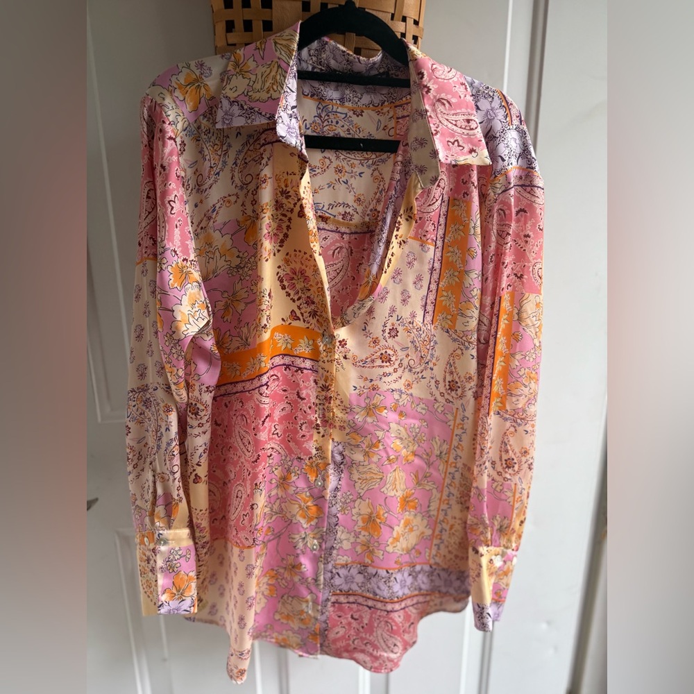 Zara Floral Patchwork Button-Up Shirt
